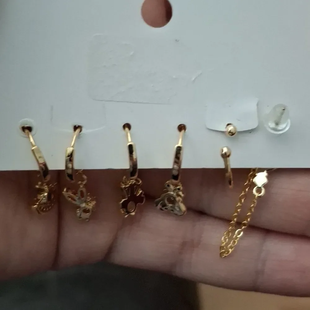 Alice In Wonderland 14K Gold Plated Gemstone Huggie Hoop Earrings
